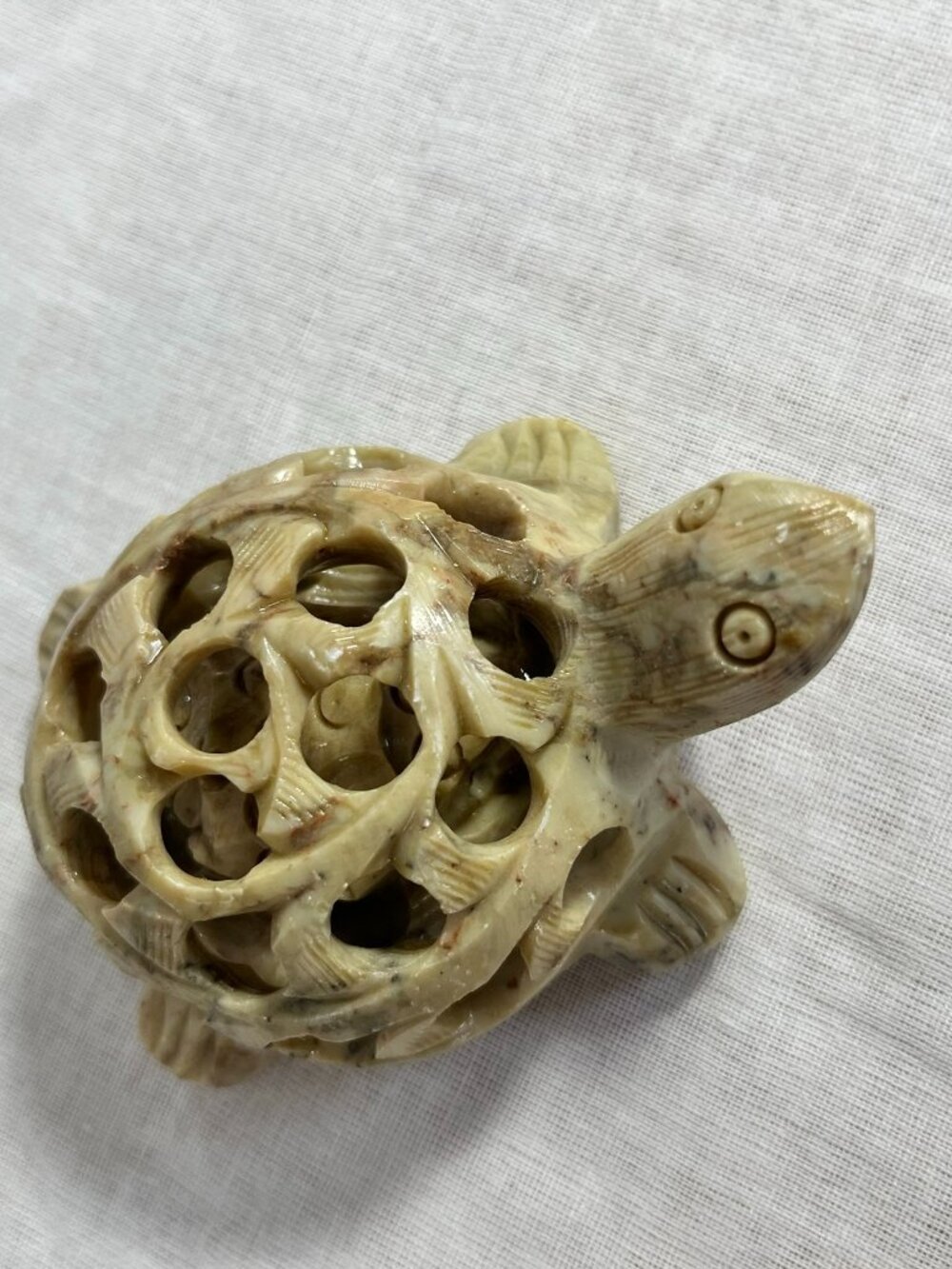 Carved SoapStone Mother Turtle With Baby Turtle Inside lattice work shell